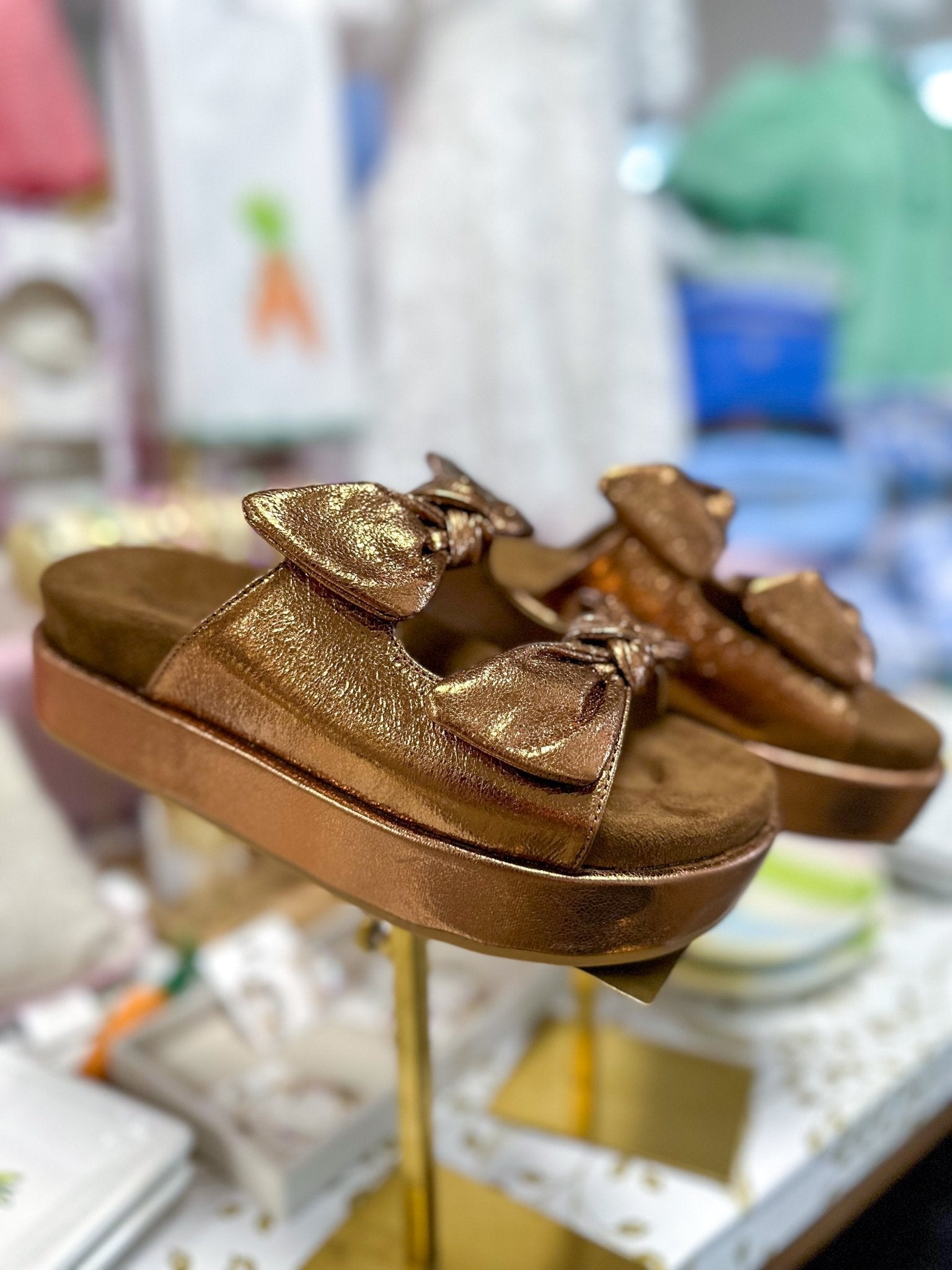 Bronze Darling Double Bow Platform Sandal
