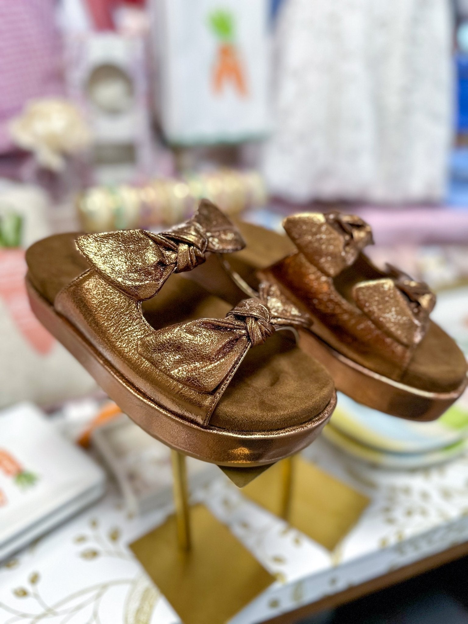 Bronze Darling Double Bow Platform Sandal