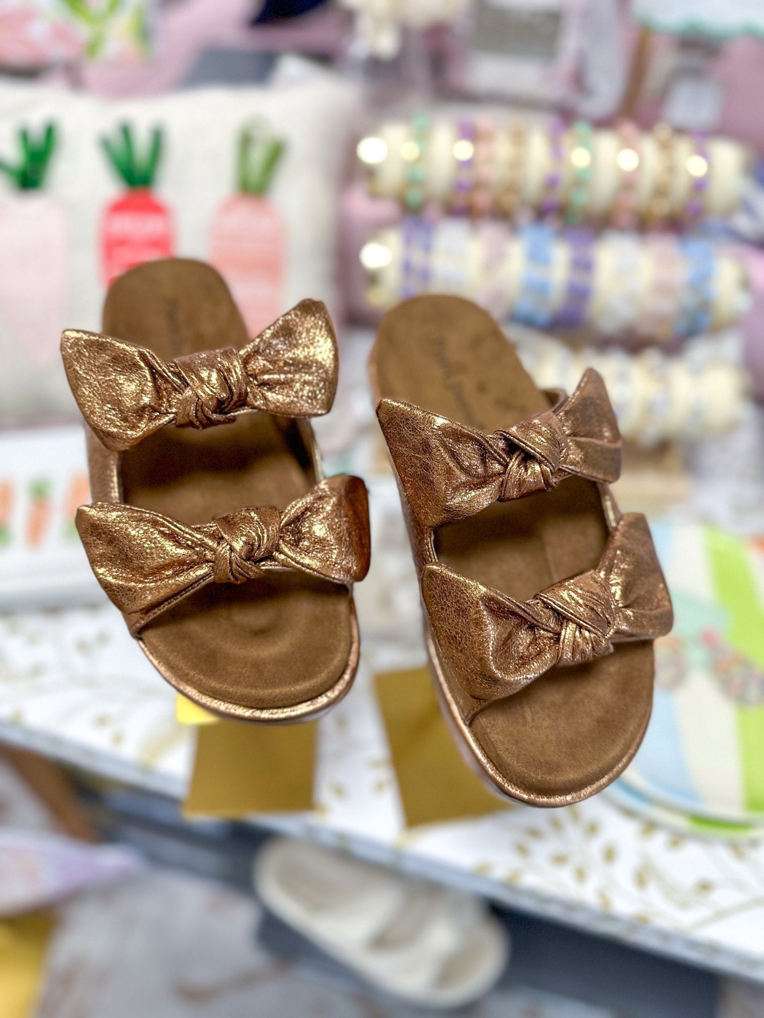 Bronze Darling Double Bow Platform Sandal
