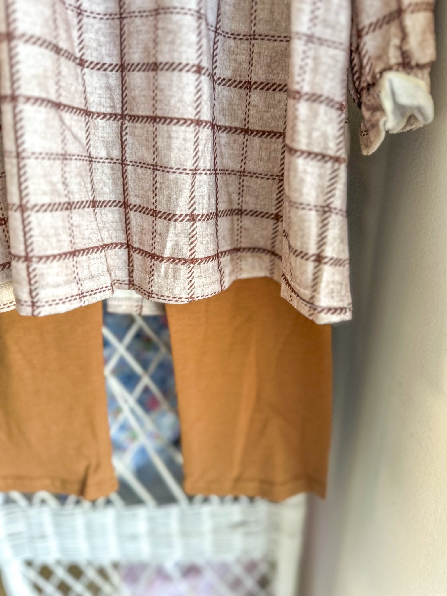 Brown Plaid Pants Set