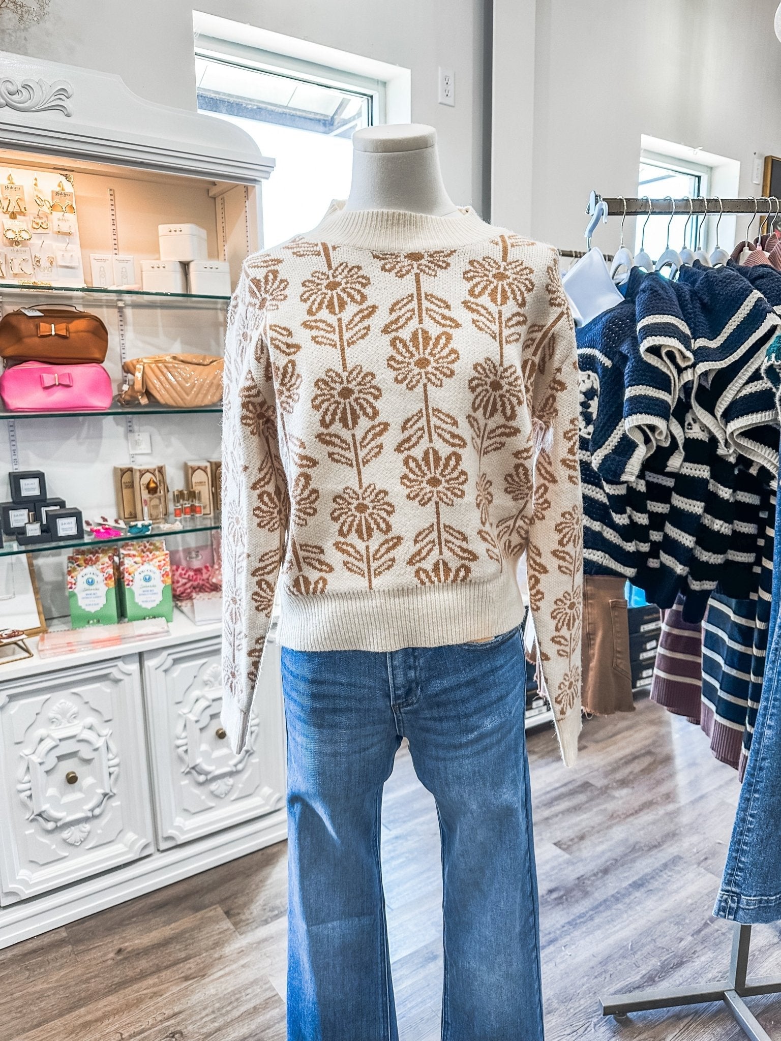 Brown/Cream Look This Way Crew Neck Sweater