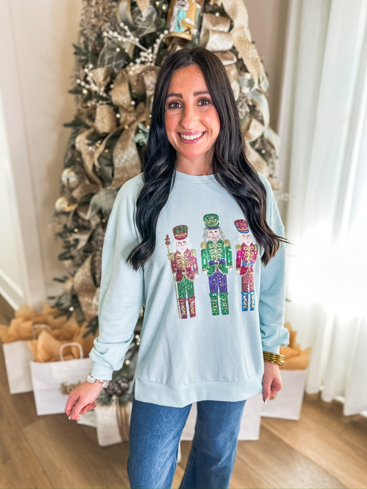 Candy Nutcracker Sequin Light Blue Sweatshirt