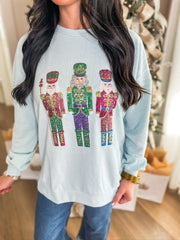 Candy Nutcracker Sequin Light Blue Sweatshirt