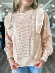 Chelsea's Blush/Ivory Ruffle Shoulder Detail Long Sleeve Sweater Top