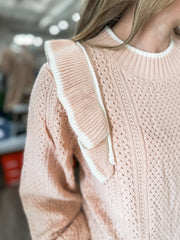 Chelsea's Blush/Ivory Ruffle Shoulder Detail Long Sleeve Sweater Top