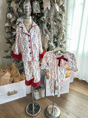 Christmas Festive Pattern W/ Red Cuffs PJ Set