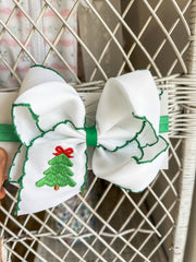 Christmas Tree Embroidered Headband Bow